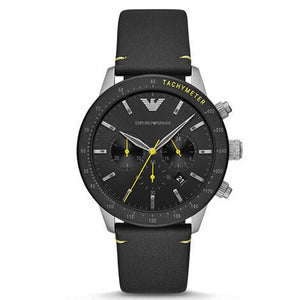 Emporio Armani Mario Chronograph Black Dial Black Leather Strap Watch For Men - AR11325 Authentic Buy Shop Now