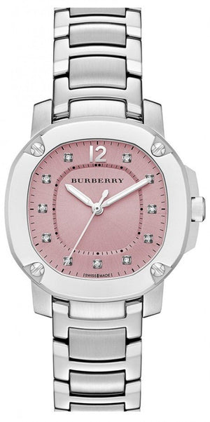 Burberry The Britain Diamonds Pink Dial Silver Steel Strap Watch for Women - BBY1805 Authentic Buy Shop Now