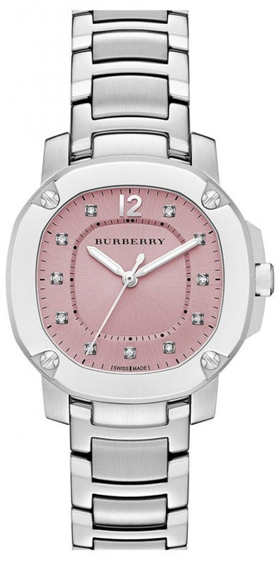 Burberry The Britain Diamonds Pink Dial Silver Steel Strap Watch for Women - BBY1805 Authentic Buy Shop Now