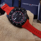 Tommy Hilfiger Windsurf Black Dial Red Rubber Strap Watch for Men - 1791112 Authentic Buy Shop Now