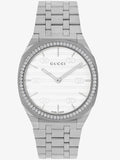 Gucci 25H Quartz Silver Dial Silver Steel Strap Unisex Watch - YA163407 Authentic Buy Shop Now