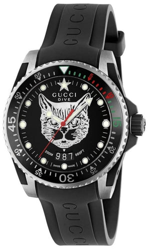 Gucci Dive Feline Black Dial Black Rubber Strap Watch For Men - YA136320 Authentic Buy Shop Now