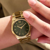 Michael Kors Slim Runway Black Dial Gold Steel Strap Watch for Women - MK3803 Authentic Buy Shop Now