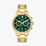 Hugo Boss Allure Chronograph Green Dial Gold Steel Strap Watch for Men - 1513923 Authentic Buy Shop Now