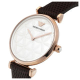 Emporio Armani Gianni T-Bar Silver Dial Brown Leather Strap Watch for Women - AR1990 Authentic Buy Shop Now