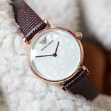 Emporio Armani Gianni T-Bar Silver Dial Brown Leather Strap Watch for Women - AR1990 Authentic Buy Shop Now