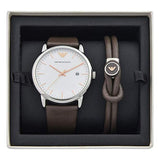 Emporio Armani Kappa Quartz White Dial Brown Leather Strap Watch For Men - AR80006 Authentic Buy Shop Now