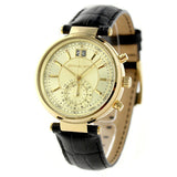 Michael Kors Sawyer Champagne Dial Black Leather Strap Watch for Women - MK2433 Authentic Buy Shop Now
