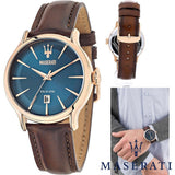 Maserati Epoca Blue Dial Brown Leather Strap Watch For Men - R8851118001 Authentic Buy Shop Now