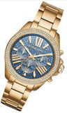 Michael Kors Wren Diamonds Blue Dial Gold Steel Strap Watch for Women - MK6291 Authentic Buy Shop Now