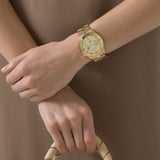 Marc Jacobs Blade Chronograph Gold Dial Gold Steel Strap Watch for Women - MBM3101 Authentic Buy Shop Now