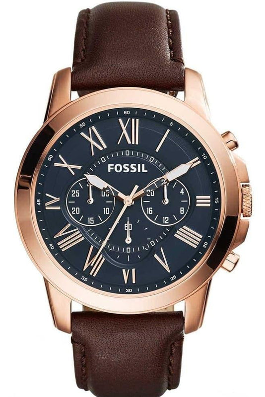 Fossil Grant Chronograph Blue Dial Brown Leather Strap Watch for Men - FS5068 Authentic Buy Shop Now