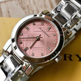Burberry The City Diamonds Pink Dial Silver Steel Strap Watch for Women - BU9223 Authentic Buy Shop Now