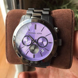 Michael Kors Runway Chronograph Purple Dial Black Steel Strap Watch For Women - MK5954 Authentic Buy Shop Now