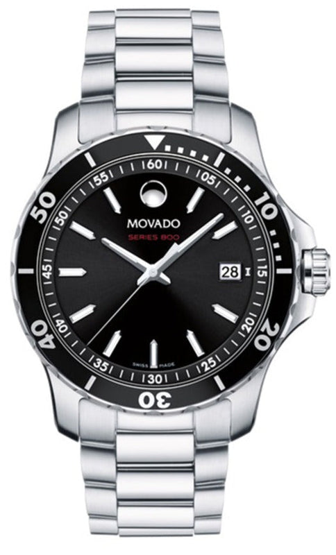 Movado Series 800 Black Dial Silver Steel Strap Watch For Men - 2600135 Authentic Buy Shop Now