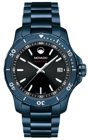 Movado Series 800 Black Dial Blue Ion Plated Steel Strap Watch for Men - 2600139 Authentic Buy Shop Now