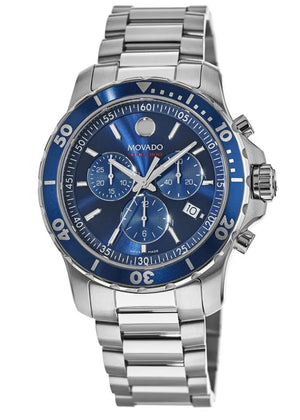 Movado Series 800 Chronograph Blue Dial Silver Steel Strap Watch For Men - 2600141 Authentic Buy Shop Now