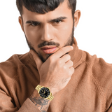 Movado Series 800 Black Dial Gold Steel Strap Watch For Men - 2600145 Authentic Buy Shop Now