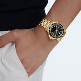 Movado Series 800 Black Dial Gold Steel Strap Watch For Men - 2600145 Authentic Buy Shop Now