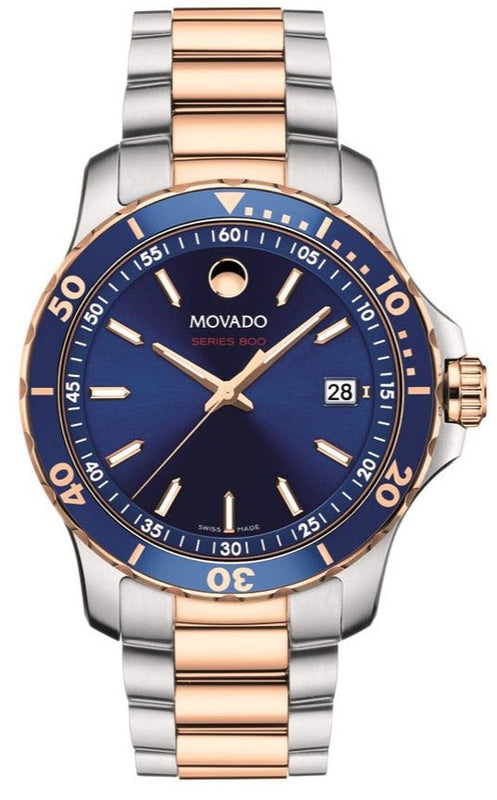 Movado Series 800 Blue Dial Two Tone Steel Strap Watch for Men - 2600149 Authentic Buy Shop Now