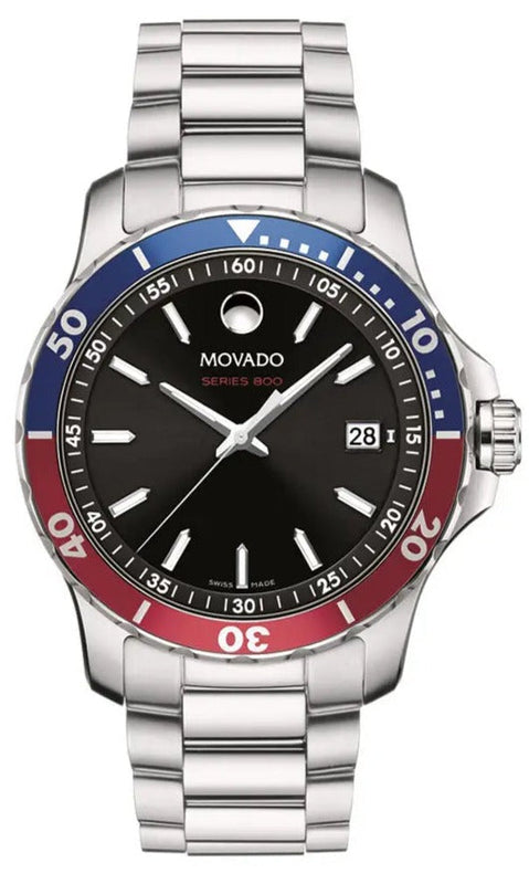Movado Series 800 Pepsi Black Dial Silver Steel Strap Watch for Men - 2600152 Authentic Buy Shop Now