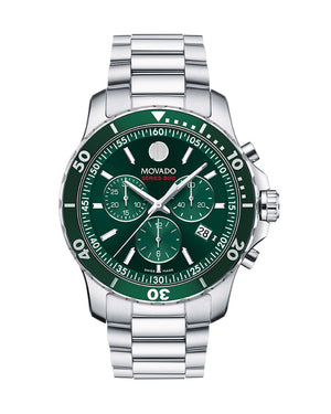 Movado Series 800 Chronograph Green Dial Silver Steel Strap Watch for Men - 2600179 Authentic Buy Shop Now