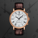 Tissot Carson Premium Chronograph Silver Dial Brown Leather Strap Watch For Men - T122.417.36.033.00 Authentic Buy Shop Now