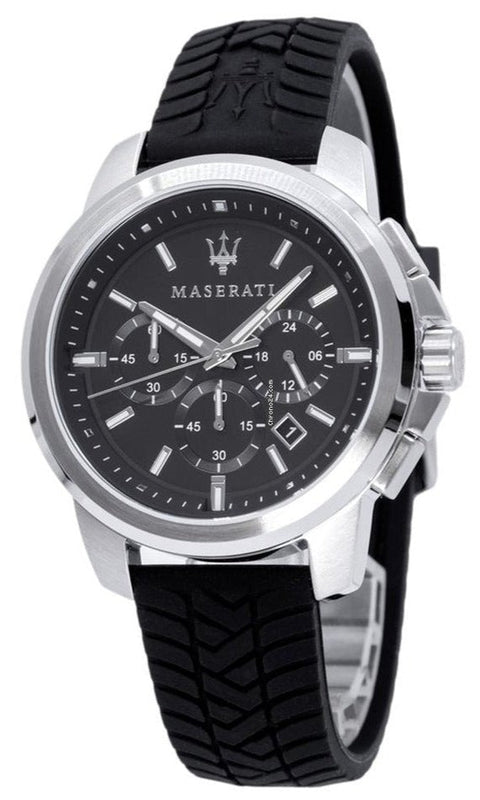 Maserati Successo Chronoraph Black Dial Black Silicon Strap Watch For Men - R8871621014 Authentic Buy Shop Now