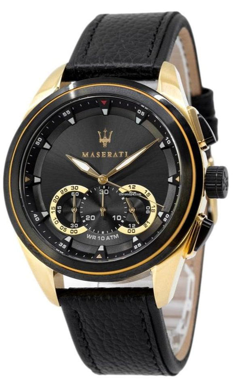 Maserati Traguardo Chronograph Black Dial Black Leather Strap Watch For Men - R8871612033 Authentic Buy Shop Now