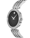Movado Esperanza 63 Diamonds Black Dial Silver Steel Strap Watch For Women - 0607052 Authentic Buy Shop Now