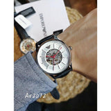 Emporio Armani Meccanico Silver Skeleton Dial Black Leather Strap Watch For Men - AR2072 Authentic Buy Shop Now