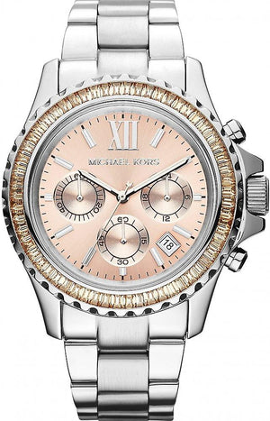 Michael Kors Everest Chronograph Gold Dial Silver Steel Strap Watch For Women - MK5870 Authentic Buy Shop Now
