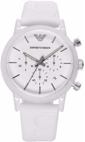 Emporio Armani Classic Chronograph White Dial White Rubber Strap Watch For Men - AR1054 Authentic Buy Shop Now