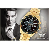 Emporio Armani Chronograph Black Dial Gold Steel Strap Watch For Men - AR5857 Authentic Buy Shop Now