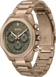 Hugo Boss Classic Chronograph Green Dial Beige Gold Steel Strap Watch For Men - 1514019 Authentic Buy Shop Now