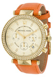 Michael Kors Parker Champagne Dial Orange Leather Strap Watch for Women - MK2279 Authentic Buy Shop Now