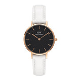 Daniel Wellington Classic Petite Bondi Black Dial White Leather Strap Watch For Women - DW00100285 Authentic Buy Shop Now