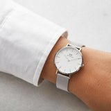 Daniel Wellington Petite Sterling Quartz White Dial Silver Mesh Bracelet Watch For Men - DW00100306 Authentic Buy Shop Now
