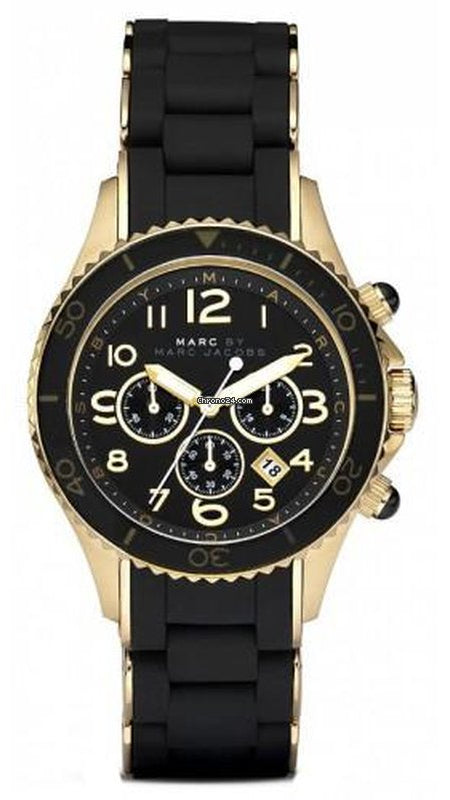 Marc Jacobs Rock Chronograph Black Dial Black Silicone Strap Watch for Women - MBM2552 Authentic Buy Shop Now