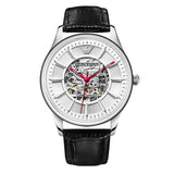 Emporio Armani Meccanico Silver Skeleton Dial Black Leather Strap Watch For Men - AR2072 Authentic Buy Shop Now