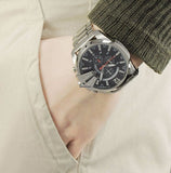Diesel Mega Chief Chronograph Black Dial Silver Steel Strap Watch For Men - DZ4308 Authentic Buy Shop Now
