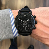 Emporio Armani Luigi Chronohraph Black Dial Black Leather Strap Watch For Men - AR1970 Authentic Buy Shop Now