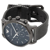 Emporio Armani Chronograph Blue Dial Gun Metallic Mesh Bracelet Watch For Men - AR1979 Authentic Buy Shop Now