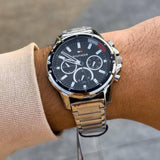 Tommy Hilfiger Mason Multifunction Black Dial Silver Steel Strap Watch For Men - 1791936 Authentic Buy Shop Now