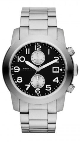 Marc Jacobs Larry Chronograph Black Dial Silver Steel Strap Watch for Men - MBM5050 Authentic Buy Shop Now
