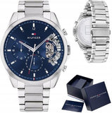 Tommy Hilfiger Baker Quartz Blue Dial Silver Steel Strap Watch For Men - 1710448 Authentic Buy Shop Now