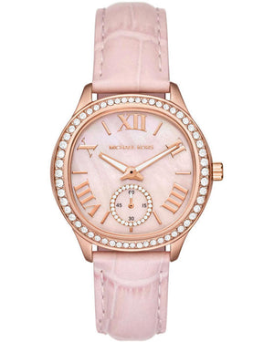 Michael Kors Sage Three-Hand Mother of Pearl Pink Dial Pink Leather Strap Watch for Women - MK4820 Authentic Buy Shop Now