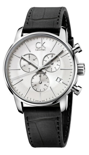 Calvin Klein City Chronograph Silver Dial Black Leather Strap Watch for Men - K2G271C6 Authentic Buy Shop Now