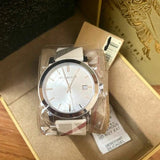 Burberry The City Nova Silver Dial White Leather Strap Watch for Women - BU9022 Authentic Buy Shop Now