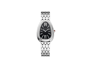 Bvlgari Serpenti Seduttori Diamonds Black Dial Silver Steel Strap Watch for Women - SERPENTI103449 Authentic Buy Shop Now